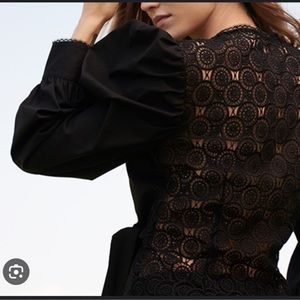 NWT Haute Hippie black crochet lace puff sleeve wrap top 8